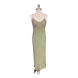 Boho Crochet Column Maxi Dress Celadon Green Resort Wear Beachy Sz Medium *Note